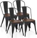 COSTWAY 18 Inch Dining Chair Set of 4, Industrial Vintage Stackable Metal Chairs, Counter Bar Chairs with High Backrest, Wood Seat, for Home, Kitchen and Cafe Bar Use