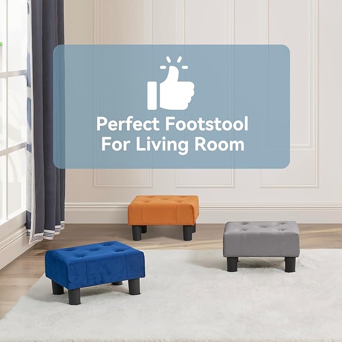 Poofzy Small Foot Stool Ottoman, Velvet Ottoman Foot Rest with Legs, Rectangle Foot Rest for Couch, Footstools and Ottomans Small for Living Room and Entryway (Navy Blue)