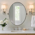 ANDY STAR Oval Bathroom Mirror, 24" x 32" Chrome Stainless Steel Metal Frame Vanity Mirror for Over Sink with Adjustable Tilting Design, Pivoting Mirror for Modern Wall Decor