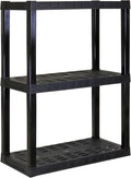 Oskar Heavy Duty Plastic Storage Shelves- for Garage, Kitchen, Bathroom Basement Kids Room, Stackable 3-Tier Black Organizer Rack for Books Shoes, Toys, Pantry, Cleaning and Closet Organization