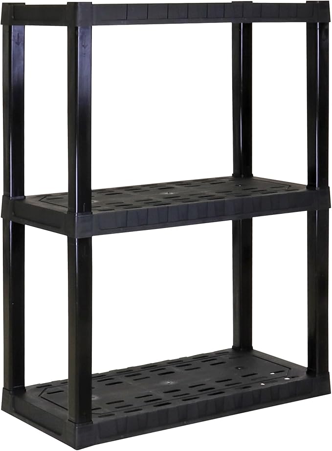Oskar Heavy Duty Plastic Storage Shelves- for Garage, Kitchen, Bathroom Basement Kids Room, Stackable 3-Tier Black Organizer Rack for Books Shoes, Toys, Pantry, Cleaning and Closet Organization