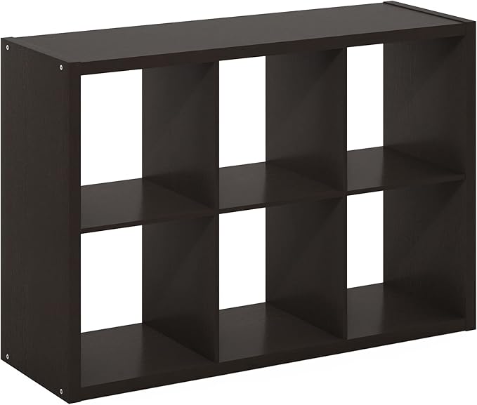 Furinno CUBICLE Book Shelf, 6-Cube Thick Frame Bookshelf, Horizontally & Vertically Reversible Bookcase with Open Back, 14.6 x 43.8 x 30, for Living Room, Bedroom, Home Office, Black Dark Oak