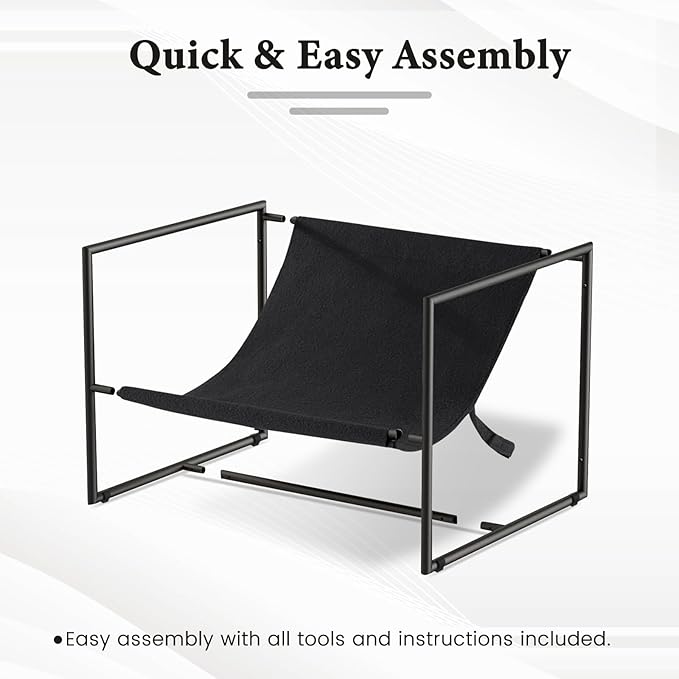 Furniliving Sling Accent Chair with Metal Frame, Comfortable Boucle Fabric Arm Chair, Upholstered Cozy Reading Chair for Living Room, Bedroom, Dressing Room, Home Office, Black