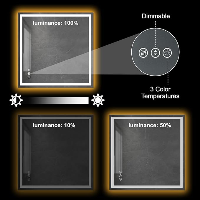 Awoco 36''x36'' LED Bathroom Mirror with Light, Lighted Vanity Mirror with Backlit and Front Light, Dimmable Anti-Fog Memory Function Lighted Mirror with 3 Colors for Bathroom Wall