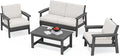 SERWALL HDPE Outdoor Furniture Set 4, All Weather Wood-Like Outdoor Sofa Sectional Couch, Grey Patio Furniture Set with Khaki Cushions
