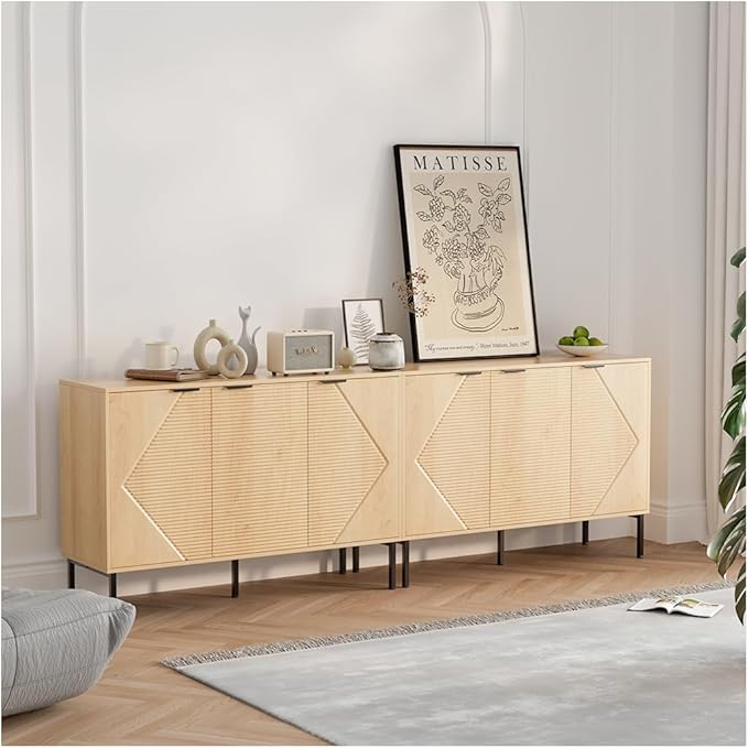 Set of 2 Buffet Side Board Cabinet,91.96" Large Office Coffee Bars Station,Extra Wide Farmhouse Accent Cabinets with Doors and Shelves,Fluted Entryway Cabinet TV Consoles for Living Room