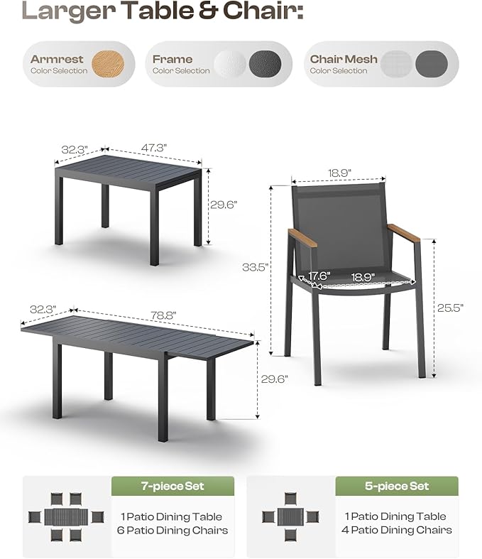 All-Aluminum Expandable Outdoor Patio Dining Table for 4-8 Person, All-Weather Rectangular Outdoor Table(48"-79") with Smooth Cilde Rails & Secure Locking Handle for Garden, Indoor, Gray