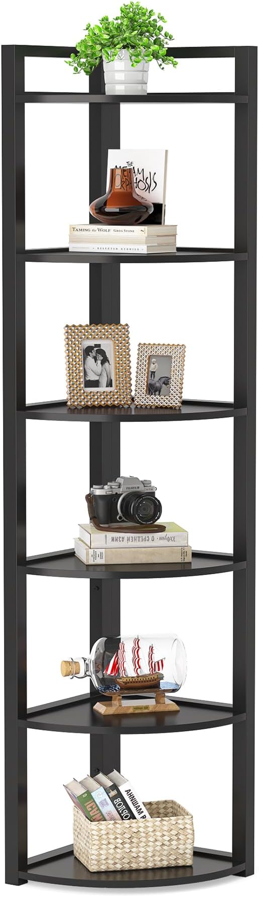 Tribesigns 6 Tier Corner Shelf, 70.9 Inch Tall Corner Bookshelf Small Bookcase Modern Corner Shelving Unit Storage Rack for Living Room, Home Office, Kitchen, Small Space (Black)