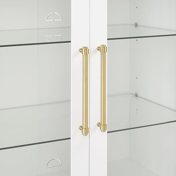 Crosley Furniture Roarke Stackable Glass Door Kitchen Pantry Storage Cabinet, Accent Cabinets for Entryway, White