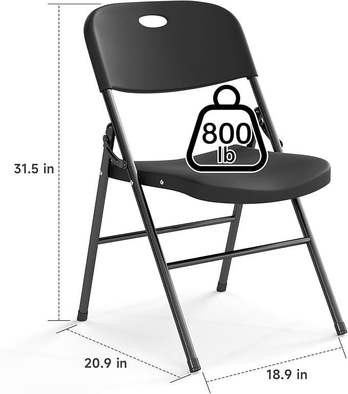 10 Pack Folding Chair, 800 Weight Limit Heavy Duty Plastic Folding Chair Portable Seating for Indoor Outdoor Events, Wedding, Party, Restaurant, Meeting Room Black