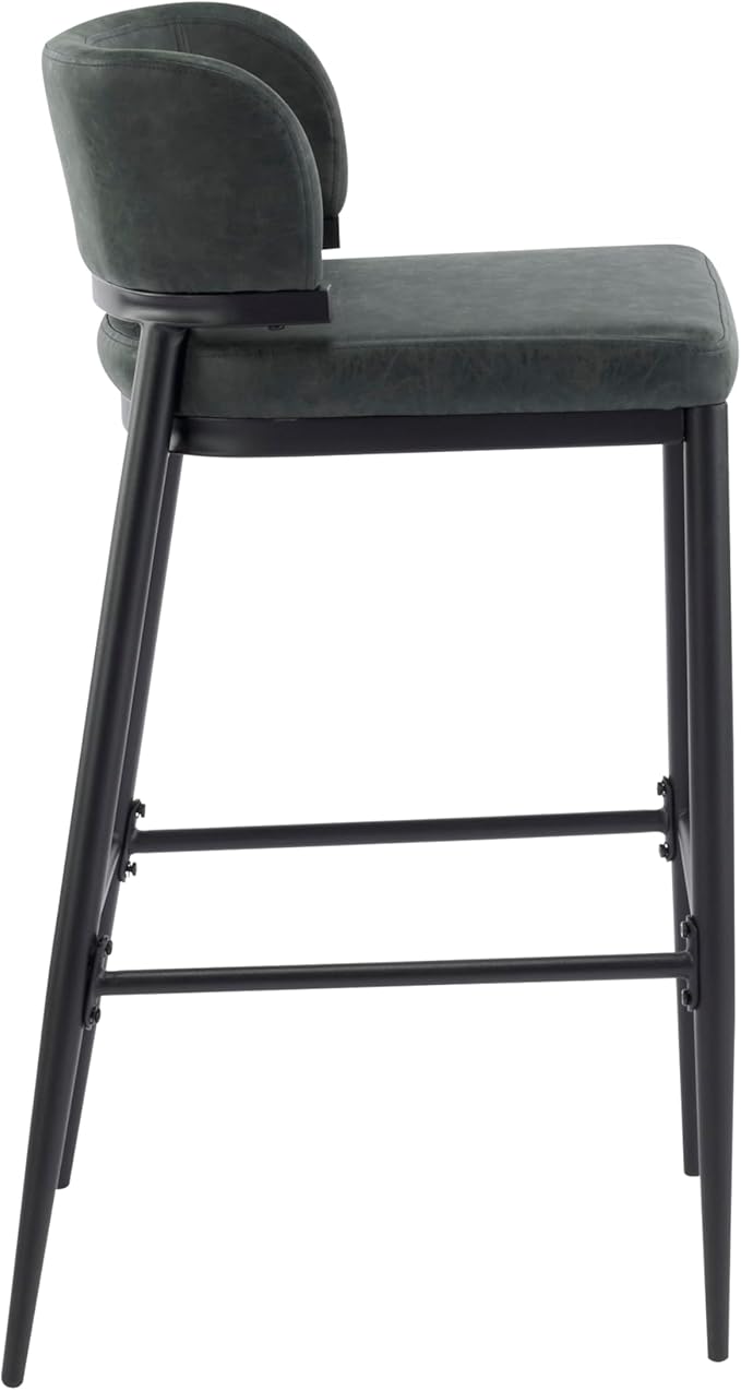 Christopher Knight Home Ebany Barstools Set of 2, Metal Frame Counter Stools, Upholstered Kitchen Chair, Curved Back Support Bistro Chairs, 30" H Island Stool for Dining Kitchen Cafeteria, Dark Green