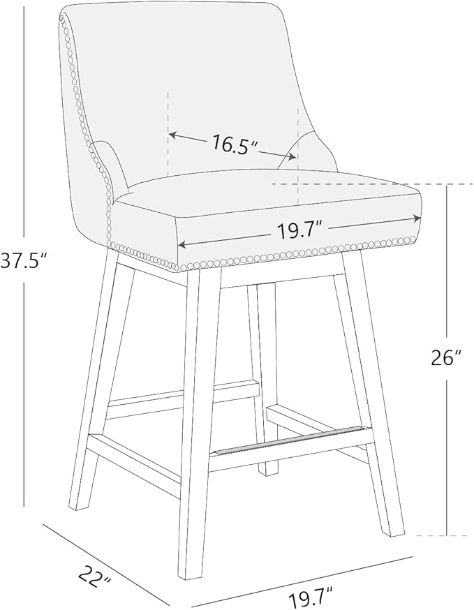 CHITA Counter Height Swivel Bar Stools Set of 2, FSC Certified Upholstered Counter Stools, Modern Swivel Barstools with Wood Legs for Kitchen Island, 26" Seat Height, Fabric in Linen