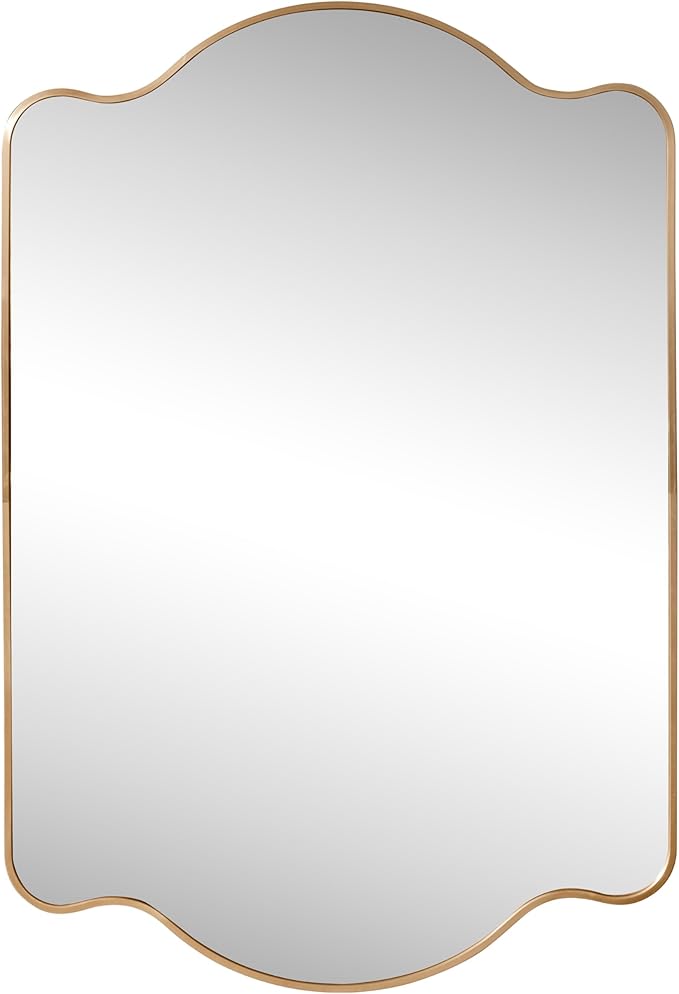 JONATHAN Y MIR205C Louisa 24 in. W x 36 in. H Medium Scalloped Rectangular Metal Framed Wall Mirror, for Bathroom, Living Room, Bedroom, Gold