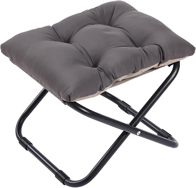 LITA Folding Upholstered Footrest with Straight & Square Shape,Small Ottoman， Dark Grey