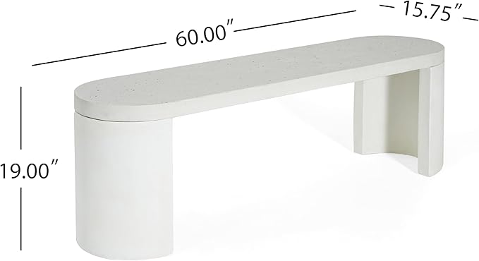 Christopher Knight Home Vicla 3 Pieces Durable Concrete Outdoor Dining Set with Stylish Terrazzo Finish, Patio Dining Table with 2 Benches, Oval Outdoor Patio Furniture Set with Pedestal Base, White