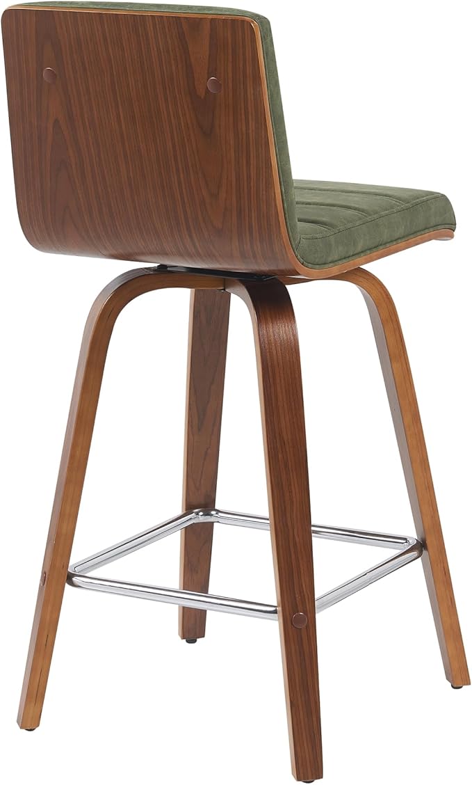 Vienna Modern Counter Height Swivel Bar Stool with Vintage Green Upholstered Seat and Walnut Finished Wood Frame Set of 4