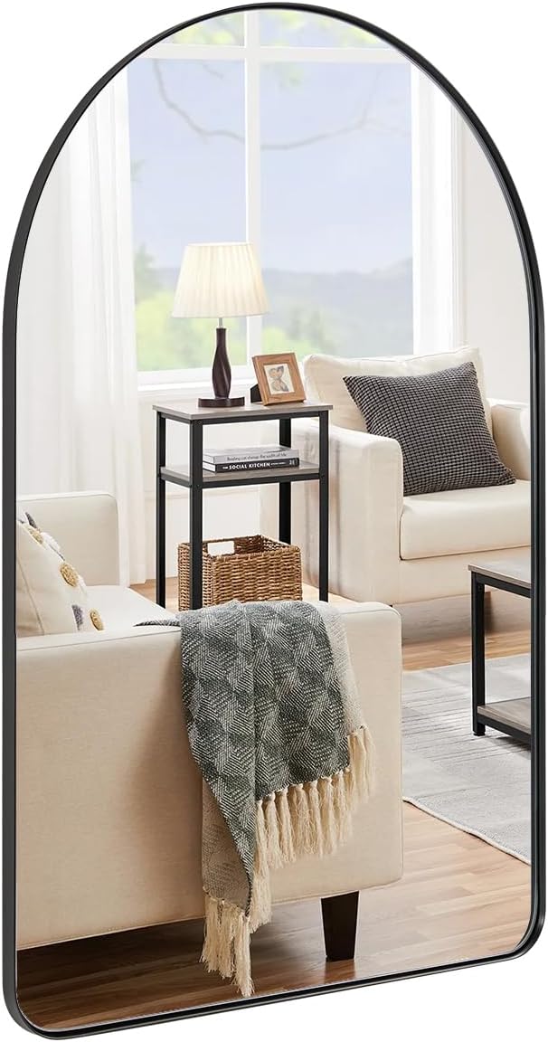 ANDY STAR Arched Mirror, 24" x 38" Black Bathroom Mirror in Stainless Steel Metal Frame, Arch Top Rounded Corner 1" Deep Set Design Wall Mount Hangs Vertical