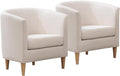 Accent Barrel Chairs Set of 2, Modern Comfy Living Room Chairs with Armrest Small Reading Chair with Cozy Soft Padded for Bedroom Reception Room Cafe, White