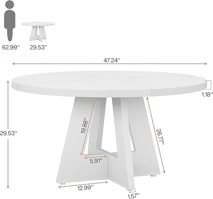 Tribesigns Farmhouse Dining Table, 47 Inch Round Dinner Table for 4, Rustic Round Dining Room Table for Home Dining Room Living Room (White)