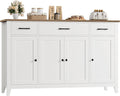 HORSTORS 55" Buffet Cabinet, Modern Farmhouse Sideboard Buffet with Drawers, Large Kitchen Storage Cabinet with Adjustable Shelves, Wood Coffee Bar for Kitchen, Dining Room, Living Room, White