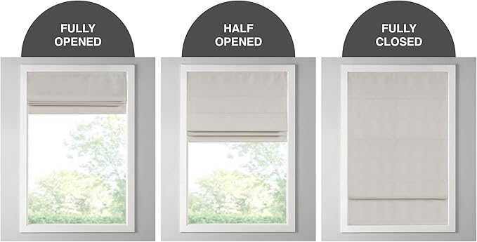 Madison Park Galen Cordless Roman Shade, 31"W x 64"H, Sheen Ivory – Room Darkening, Thermal Insulated, Energy Efficient Window Blind with Subtle Sheen Basketweave Fabric for Privacy