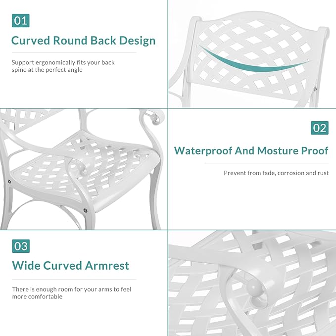 MEETWARM 9-Piece Outdoor Patio Dining Set, 8 Outdoor Dining Chairs and 1 Oval Table with 2" Umbrella Hole, All Weather Cast Aluminum Patio Funiture Set for Backyard, Garden, Patio,White
