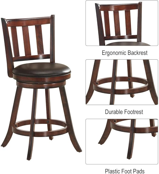 COSTWAY Bar Stools Set of 4, Counter Height Dining Chair, Fabric Upholstered 360 Degree Swivel, PVC Cushioned Seat, Perfect for Dining and Living Room (Height 25''-Set of 4)