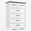 White Farmhouse Dresser for Bedroom, Modern 6 Chest of Drawers, 44" Tall Chest of Drawers w/Brushed Metal Handle, Wood Closet Organizers and Storage Cabinet for Bedroom, Living Room, Hallway
