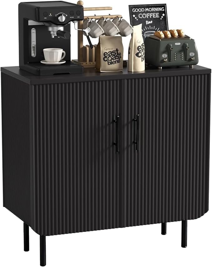 Buffet Cabinet with Storage, Sideboard with 2 Doors, Adjustable Shelf, Fluted Accent Cabinet for Living Room, Modern,Black