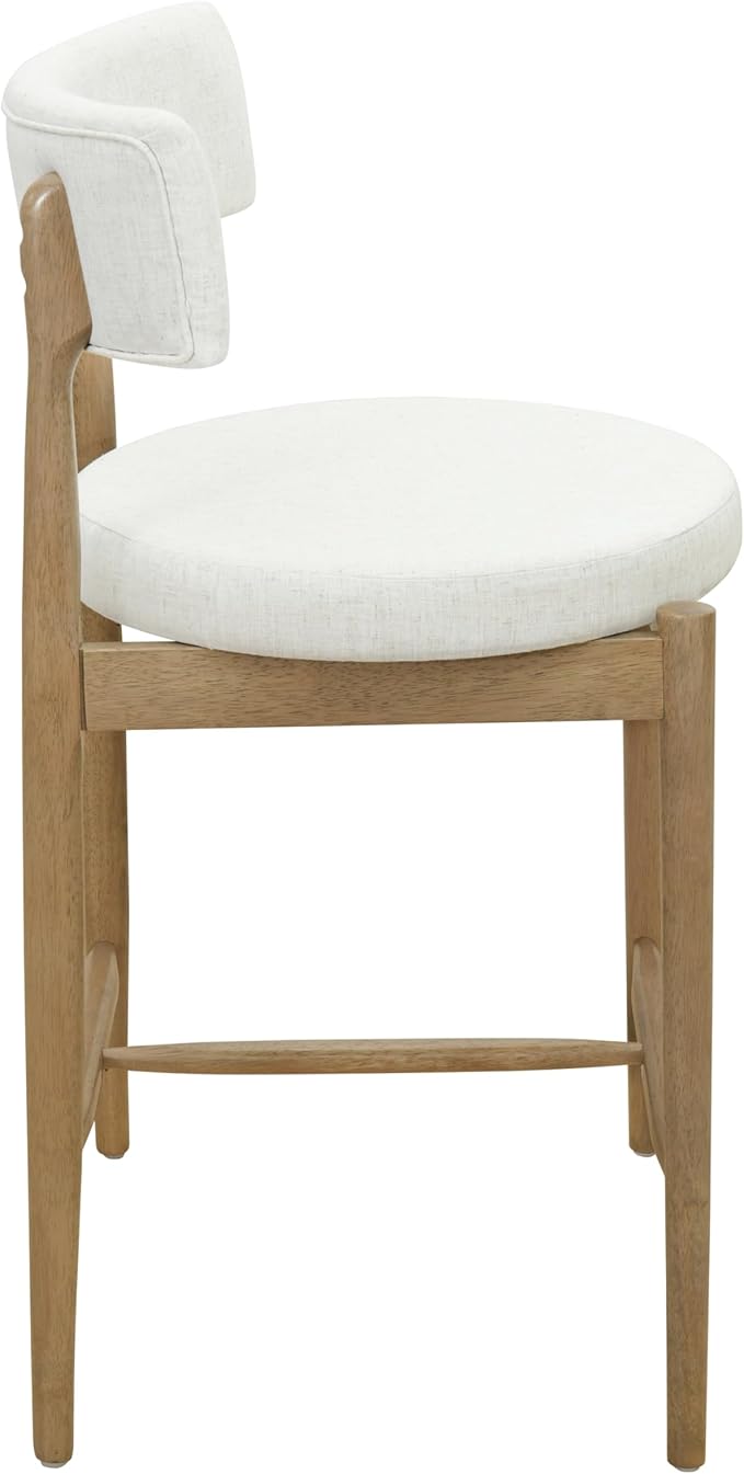 Christopher Knight Home Ebany 25.50" H Barstools Set of 2, Upholstered Counter Stool, Comfy Backrest Kitchen Stool, Rubberwood Frame Stool Chair, Bistro Chair for Kitchen Dining Room, Beige+Nature