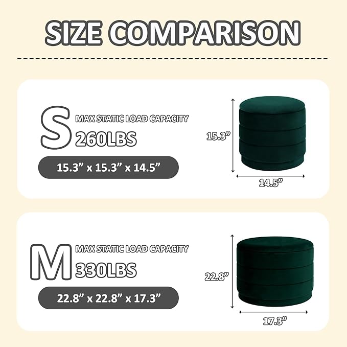 PINPLUS Large Round Velvet Storage Ottoman, Bottle Green Upholstered Footstool with Hidden Storage, Sturdy Coffee Table Ottoman for Living Room & Bedroom