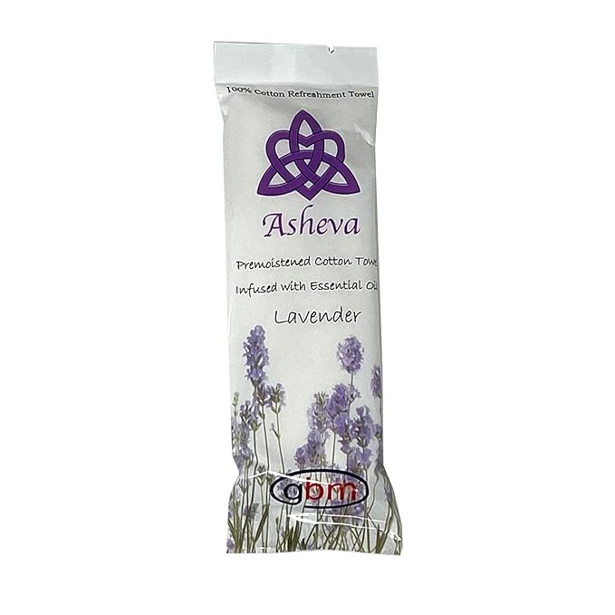 Asheva 8" x 9" Individually Wrapped Oshibori Disposable Towels - Luxurious Moist Cotton Hot/Cold Refreshment Towel - Lavender, Lemon, or Tea Tree Scents - Perfect for Spa, Travel, Dining & Events