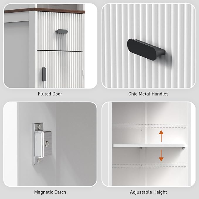 Tall Modern Bathroom Cabinet, 68.5" H Storage Cabinet with Fluted Wave Door, Drawer, Adjustable Shelves, Narrow Cabinet for Kitchen, Living Room, Entryway, White