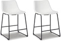 Signature Design by Ashley Centiar Casual Bucket Seat Dining Upholstered Bar Stool with Black Metal Base, Set of 2, Faux Leather, 23.75" Seat Height, White