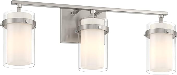 Possini Euro Design Kazran Modern Wall Light Brushed Nickel Slender Hardwire 21 1/4" 3-Light Fixture Frosted White Glass Shade for Bedroom Bathroom Bedside Vanity Living Room Mirror Hallway Dining