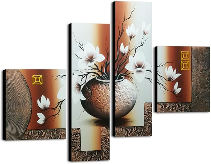 Wieco Art Huge Size Artwork 4 Panels 100% Hand-painted Modern Canvas Wall Art Elegant Flowers Paintings for Wall Decor Floral Oil Paintings on Canvas Art
