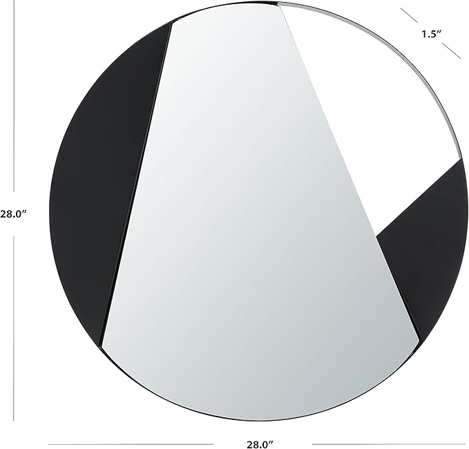 Safavieh Home Collection Dinas Modern Black 28-inch Round Decorative Accent Wall Mirror for Bedroom Living Room Bathroom Entryway