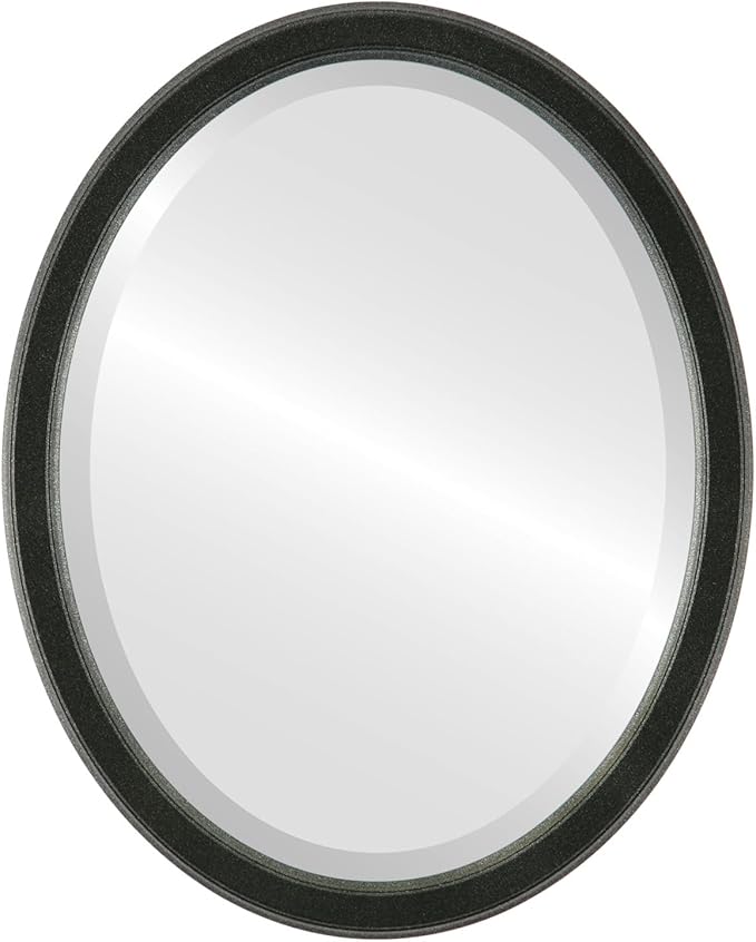 OVALCREST Oval Beveled Wall Mirror for Home Decor - Toronto Style - Black Silver - 22" x 18"
