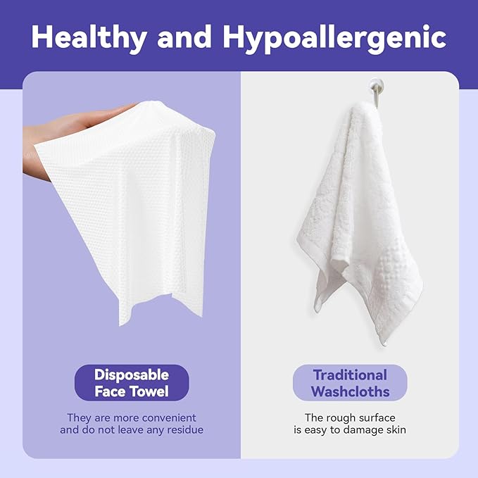 Face Towels Disposable, Face Towelette Disposable, Soft Disposable Face Towel for Makeup Remover, Thick Face Cloths for Women Cleansing, Skin Care, 7.8"×7.8", 80 Count (4 Pack)