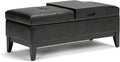 SIMPLIHOME Oregon 42 inch Wide Contemporary Rectangle Storage Ottoman Bench with Tray in Midnight Black Vegan Faux Leather, Assembled, For the Living Room, Entryway and Family Room