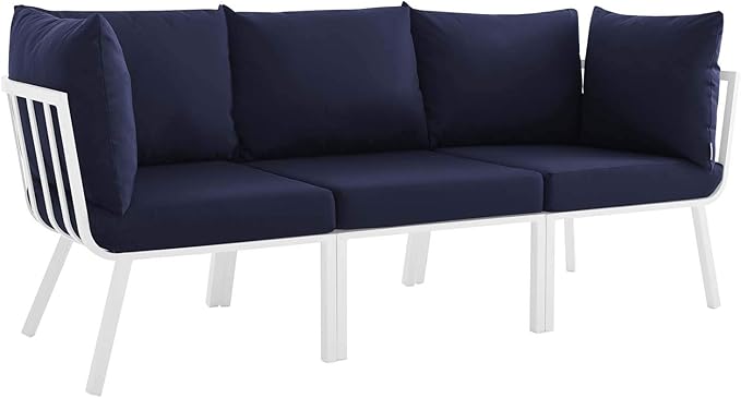 Modway Riverside Outdoor Furniture, 3-Piece Set, White Navy