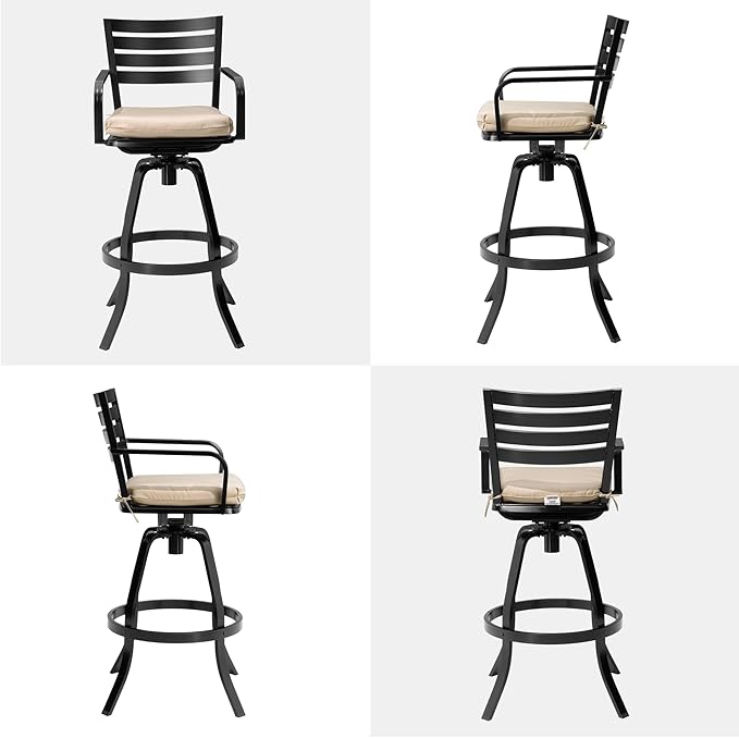 Pellebant Patio Swivel Barstools Set of 6, Aluminum 29.5" Outdoor Bar Height Stool Chairs with Back & Footrest,Rust-Proof Tall Patio Bar Stools for Deck Lawn Garden,Beige