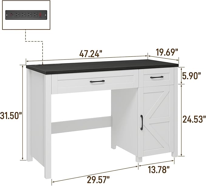 Farmhouse 47" Executive Desk, Computer Desk with Drawers and Storage Cabinet, Workstation for Home Office and Study.(Black)