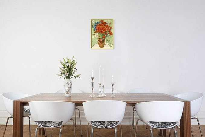 Wieco Art Framed Wall Art Canvas Prints of Red Poppies and Daisies Canvas Prints Wall Art of Van Gogh Paintings Reproduction Abstract Artwork for Wall Decor Golden Frame