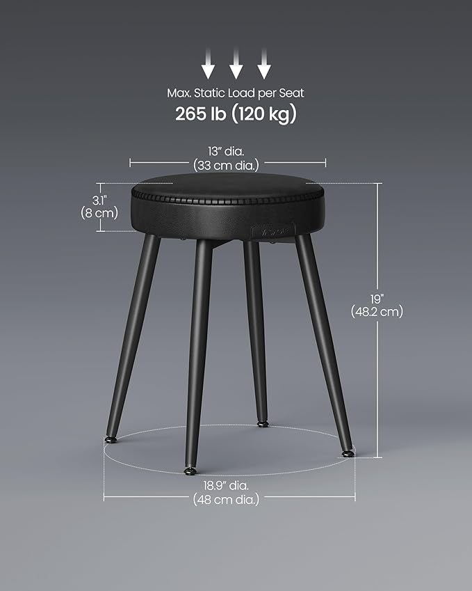 VASAGLE EKHO Collection - Dining Chairs Stools Set of 4, Upholstered Kitchen Chairs, Vanity Stools, Synthetic Leather with Stitching, Mid-Century Modern, 19-Inch Tall, Easy Assembly, Ink Black