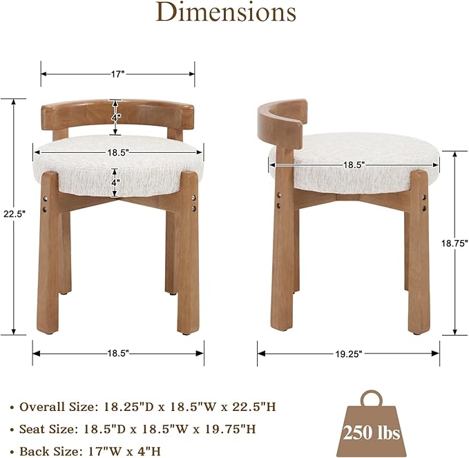 Modern Vanity Chair Upholstered Small Ottoman Footstool, Make Up Stool Chenille Fabric with Backrest Wooden Frame for Living Room Bedrooms, 1PC, Beige