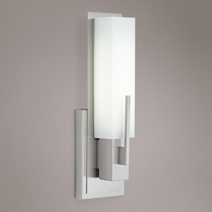 Possini Euro Design Midtown Modern Wall Light Sconce Satin Nickel Hardwired 4 1/2" Wide Fixture White Glass Rectangular Shade for Bedroom Bathroom Bedside Living Room Home Hallway Dining Kitchen
