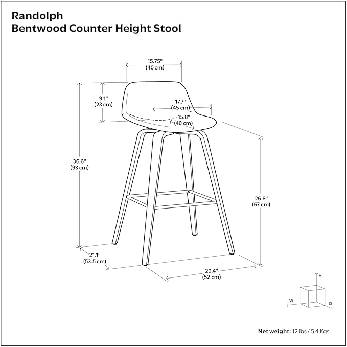 SIMPLIHOME Randolph Counter Stools (Set of 2) - 28 Inch Seat Height Upholstered Bentwood Kitchen Seats in Acid Green Linen Look Fabric, Mid Century Modern Seating with Curved Backrest and Footrest