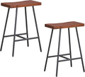 COSTWAY Industrial Bar Stools, 24-inch Backless Counter Height Saddle Stools with Footrest, Metal Legs, Adjustable Foot Pads, Barstools for Kitchen Island Cafe Restaurant, Walnut+Black (Set of 2)