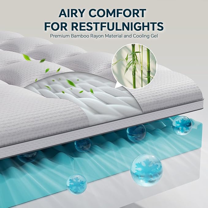 Firm Memory Foam Mattress Topper Full Size - Dual Layer 3 Inch Cooling Gel Memory Pad and 1 Inch Pillow Top Mattress Cover for Back Pain - 54" x 75" x 4"